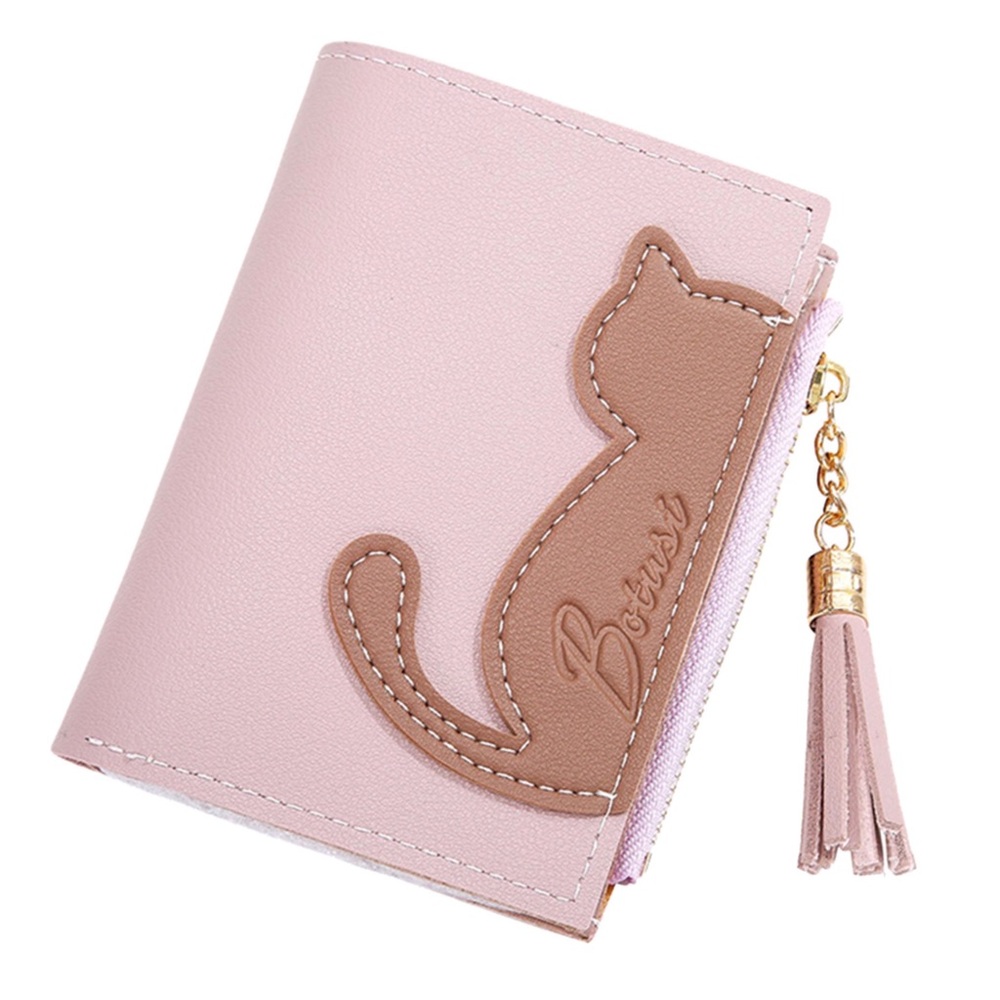 Vegan Leather Two Tone Lavender Cat Wallet with Tassel
